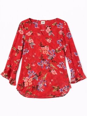 Cabi Red Floral Blouse Size Small